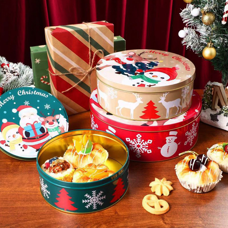 Рождественская подарочная коробка с тремя частями круглой коробки для печенья.